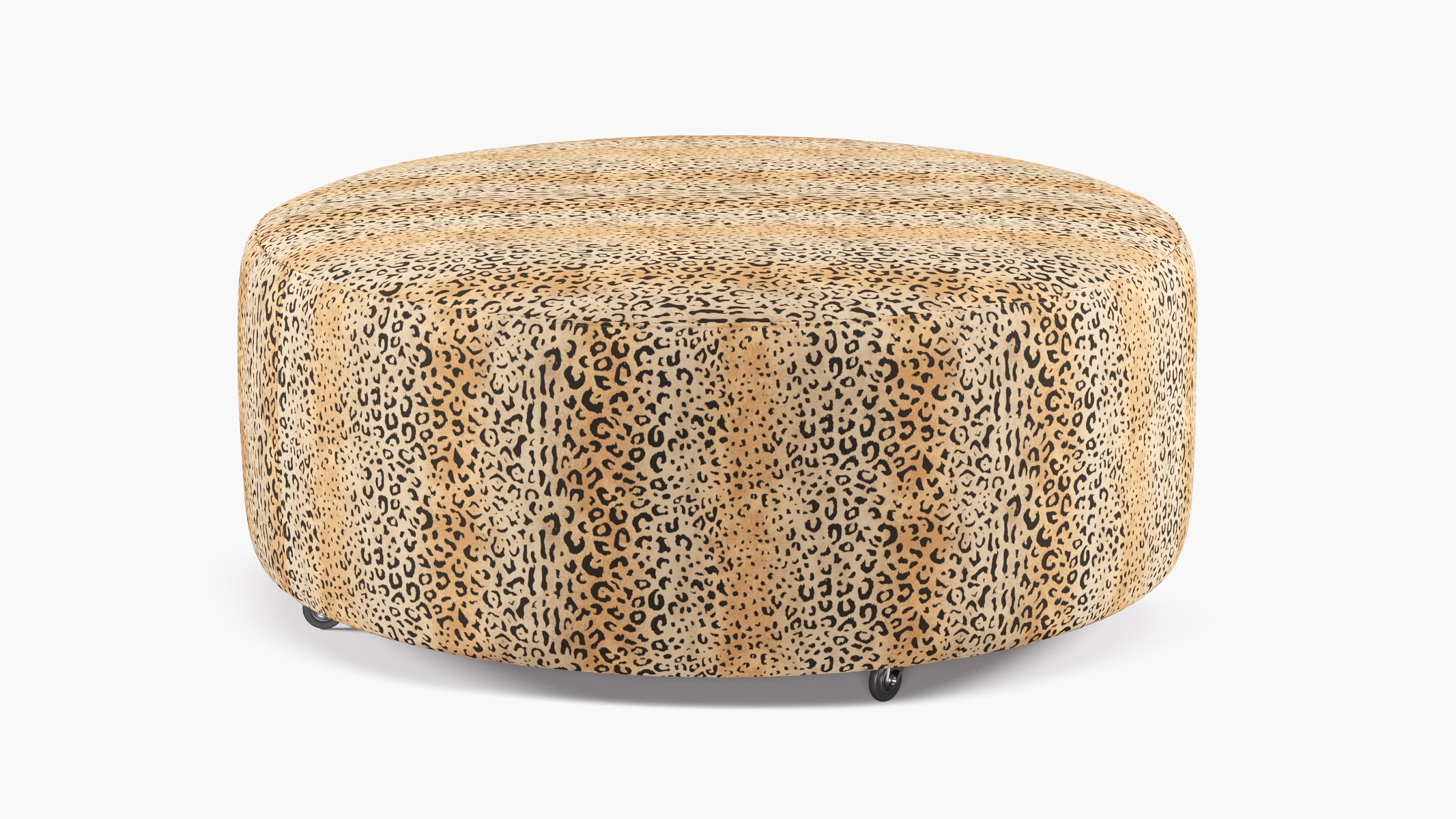 Cocktail Ottoman with Caster Wheels and Round Silhouette