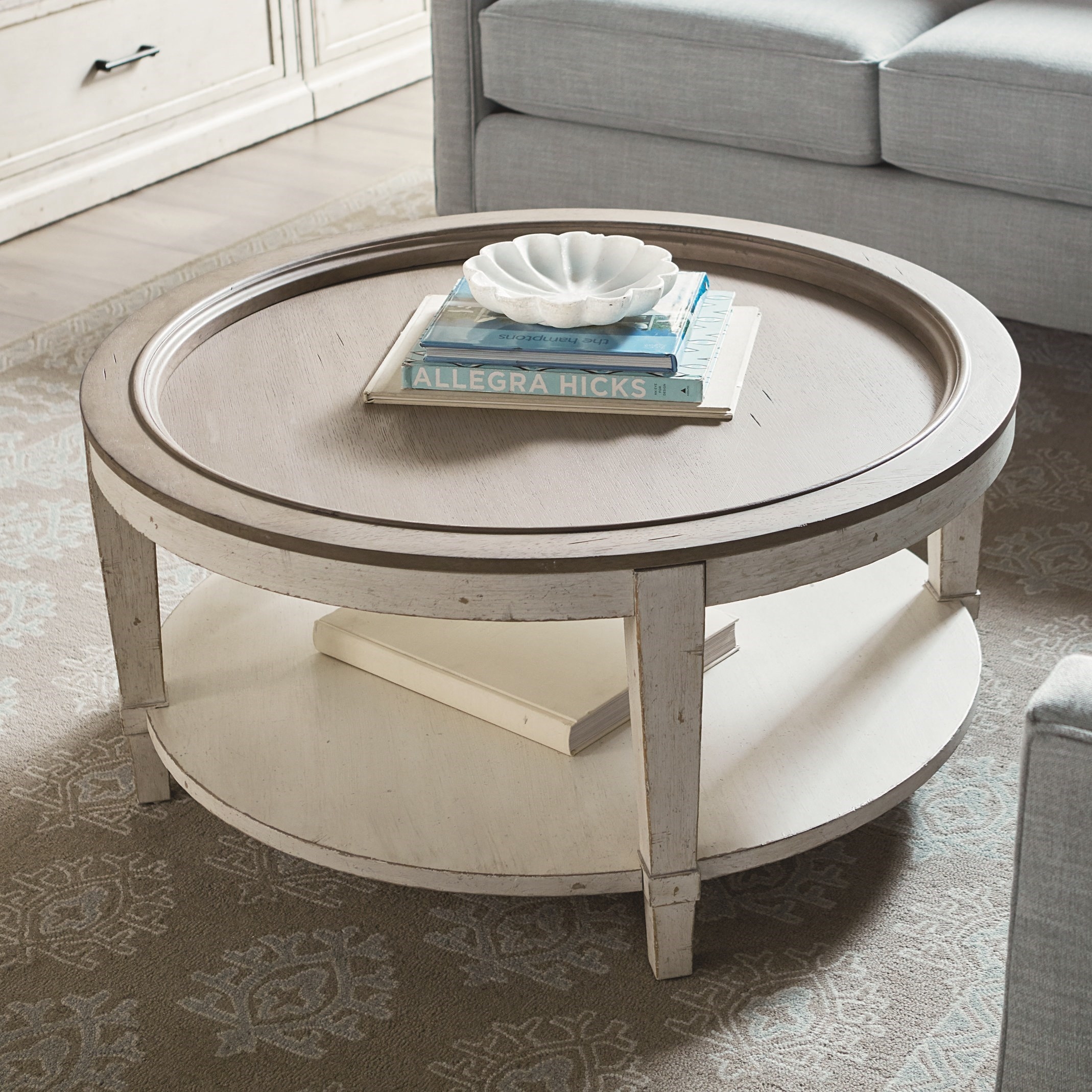 Cocktail Table: Cottage Style Cocktail Table with Lower Shelf