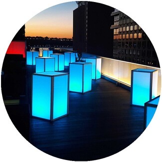 Cocktail Table Electric Blue Cuboid Rooftop Lounge Lighting