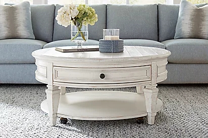 Coffee Table: Alabaster Round Coffee Table with Caster Wheels