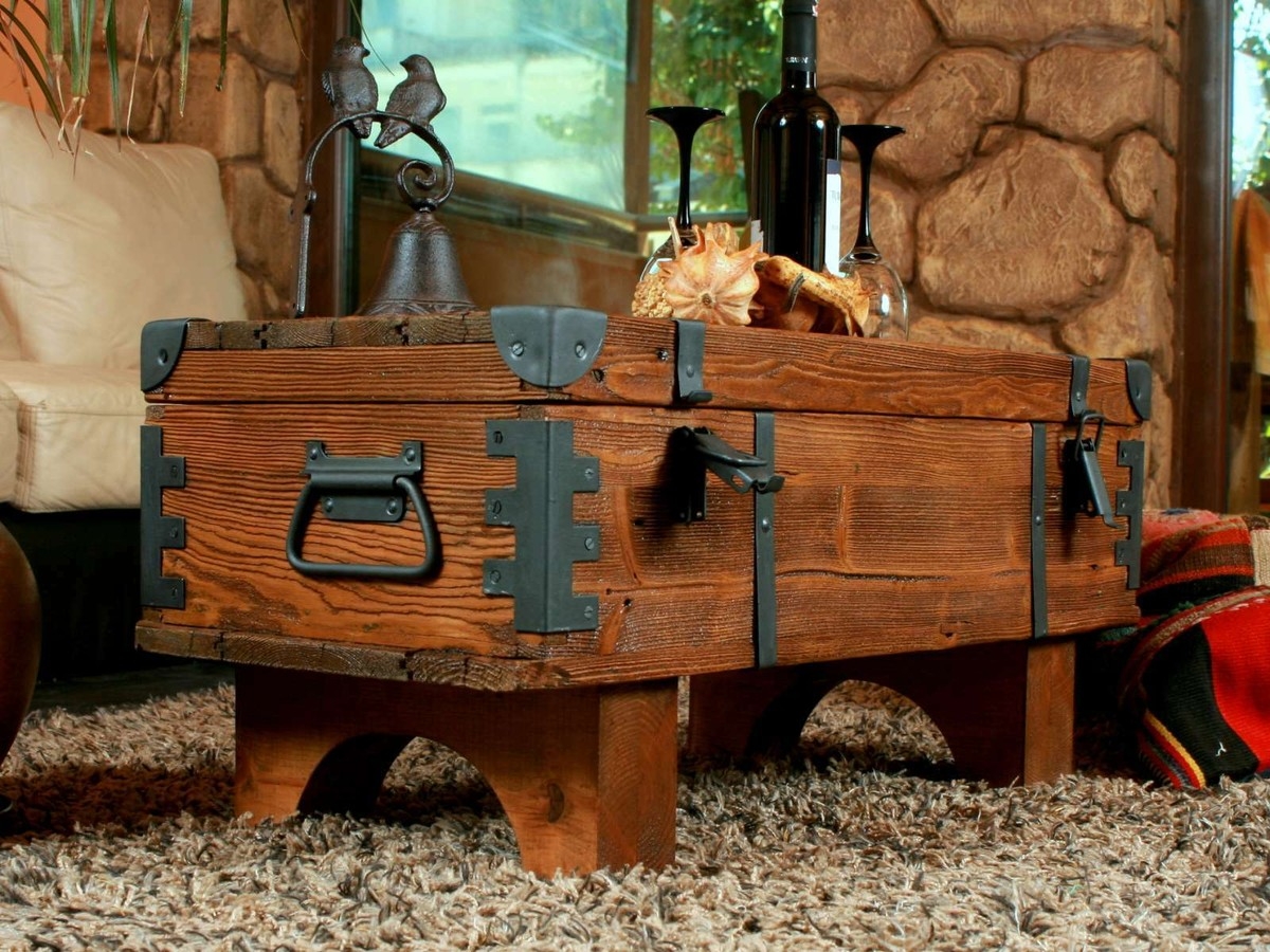 Coffee Table Arched Wood Base Antique Trunk Table