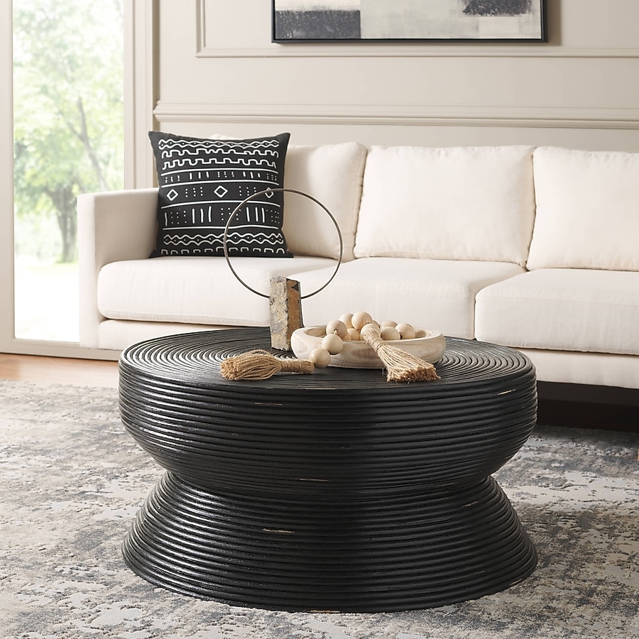 Coffee Table: Black Ribbed Coffee Table with Hourglass Shape