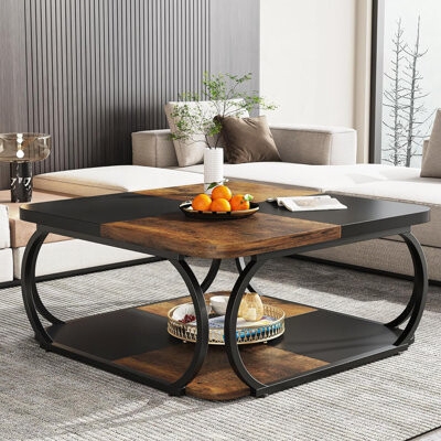 Coffee Table Checkered Top Industrial Storage Tier