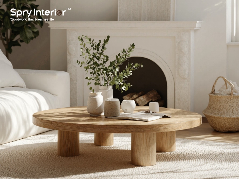 Coffee Table: Chunky Round Coffee Table with Cylindrical Legs