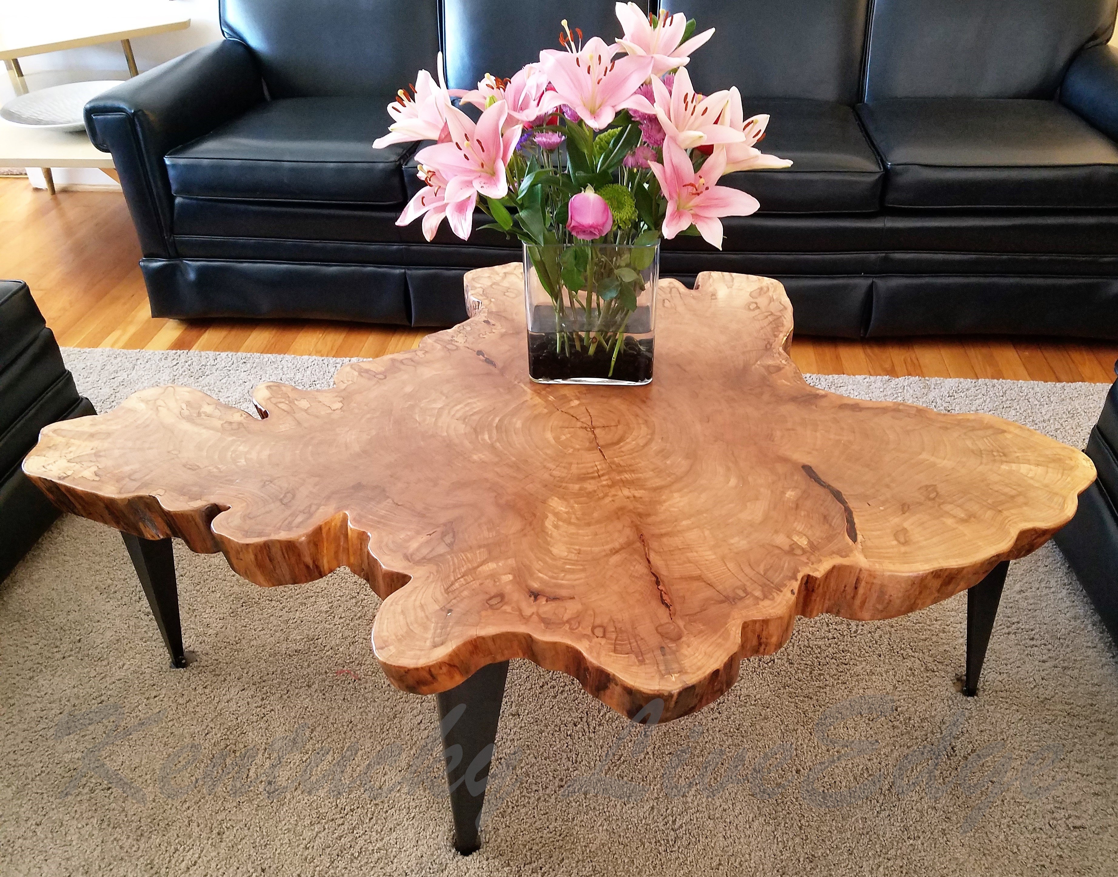 Coffee Table: Crosscut Slab Organic Wood Slab Table with Natural Edge