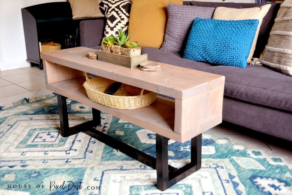Coffee Table Double Top Storage Modern Wood Table
