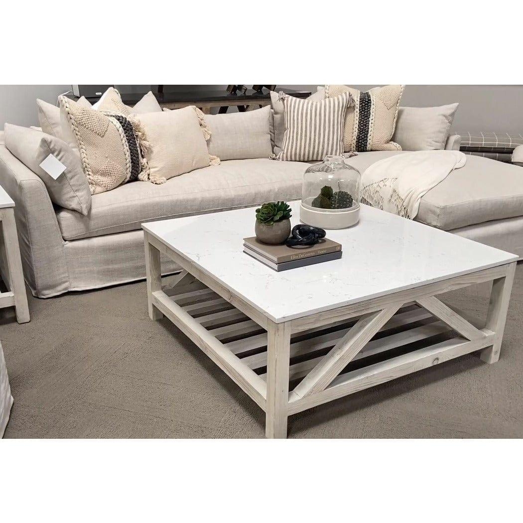 Coffee Table featuring X-Brace Sides and Slatted Shelf