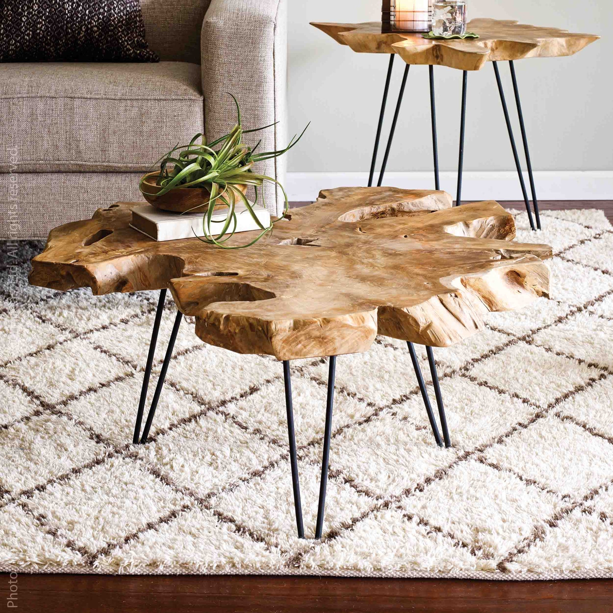 Coffee Table: Hairpin Leg Wood Table with Live Edge Top
