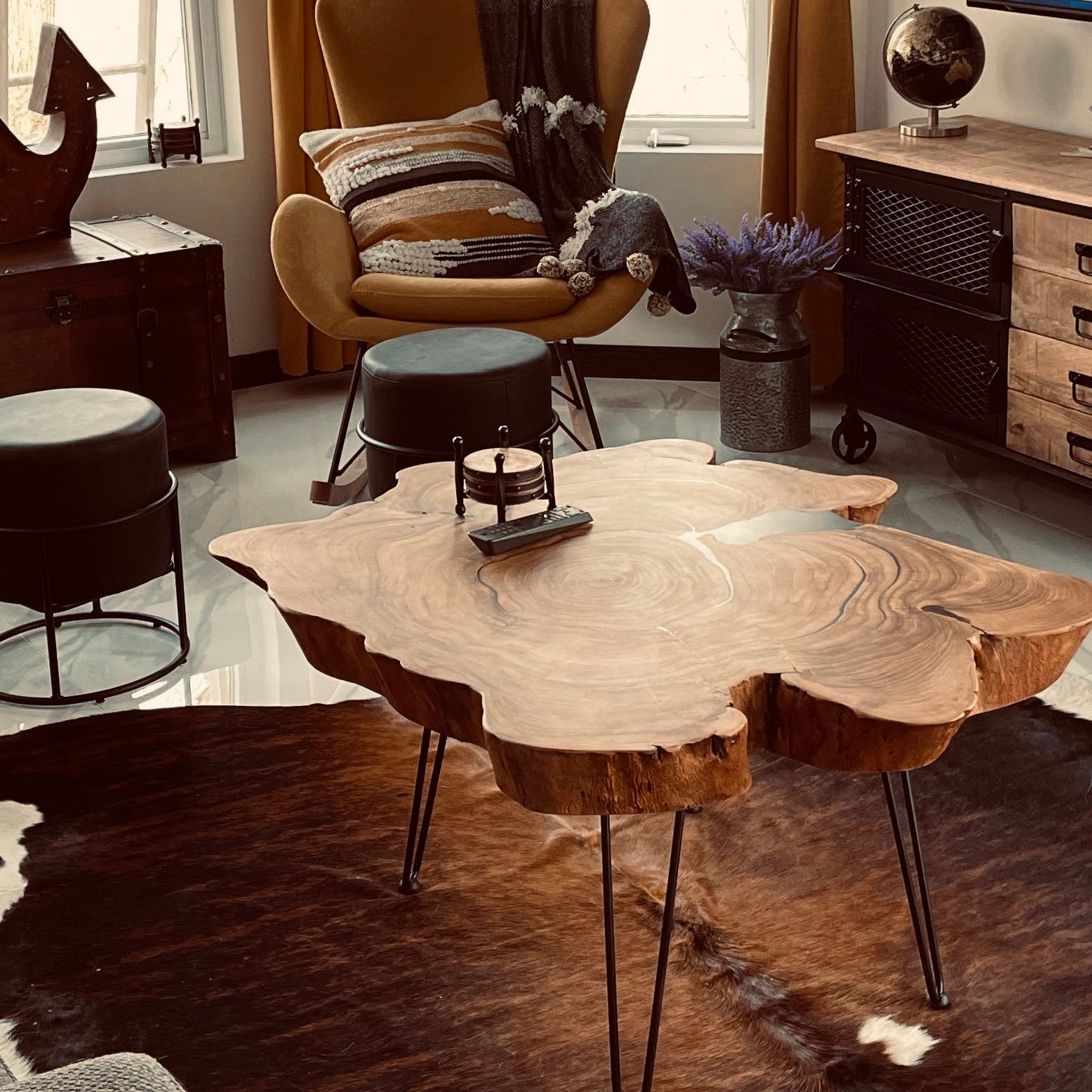 Coffee Table Hairpin Legs Live Edge Wood Coffee Table