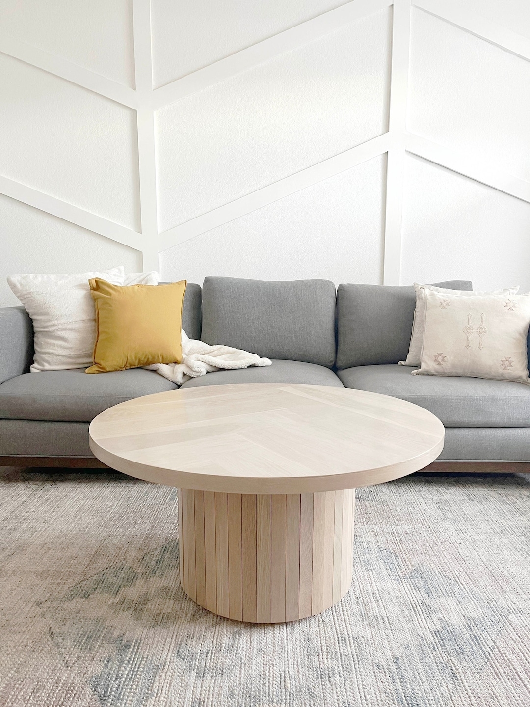 Coffee Table: Herringbone Wood Coffee Table on Fluted Base