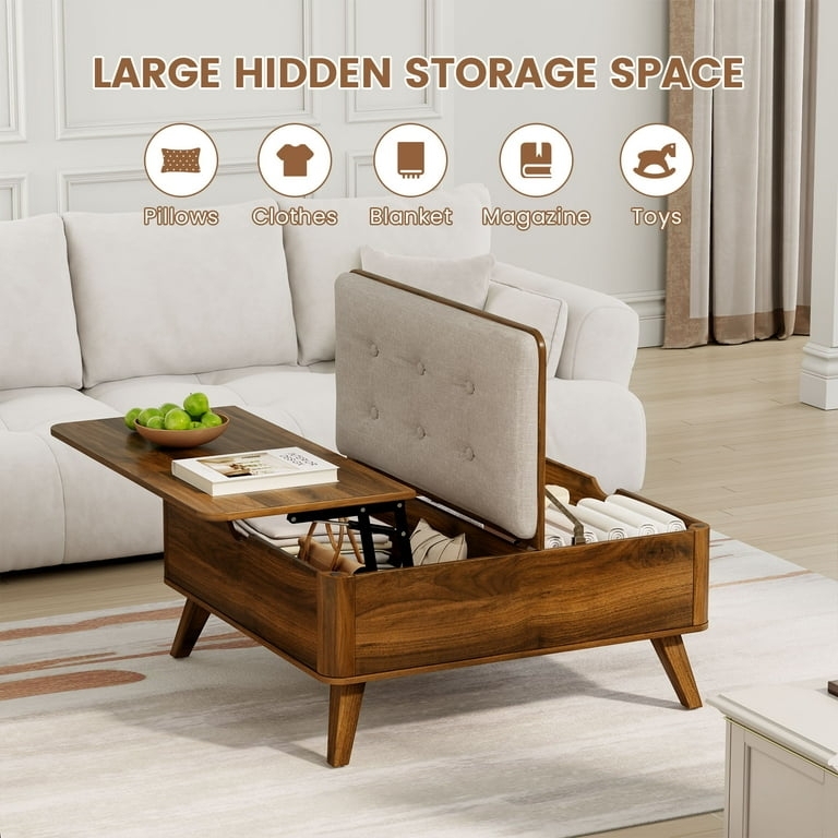 Coffee Table Lift Top Mechanism Walnut Storage Table