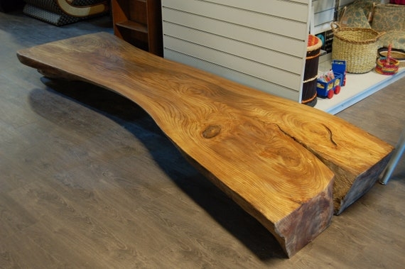 Coffee Table Live Edge Elm Wood Slab with Split End Detail