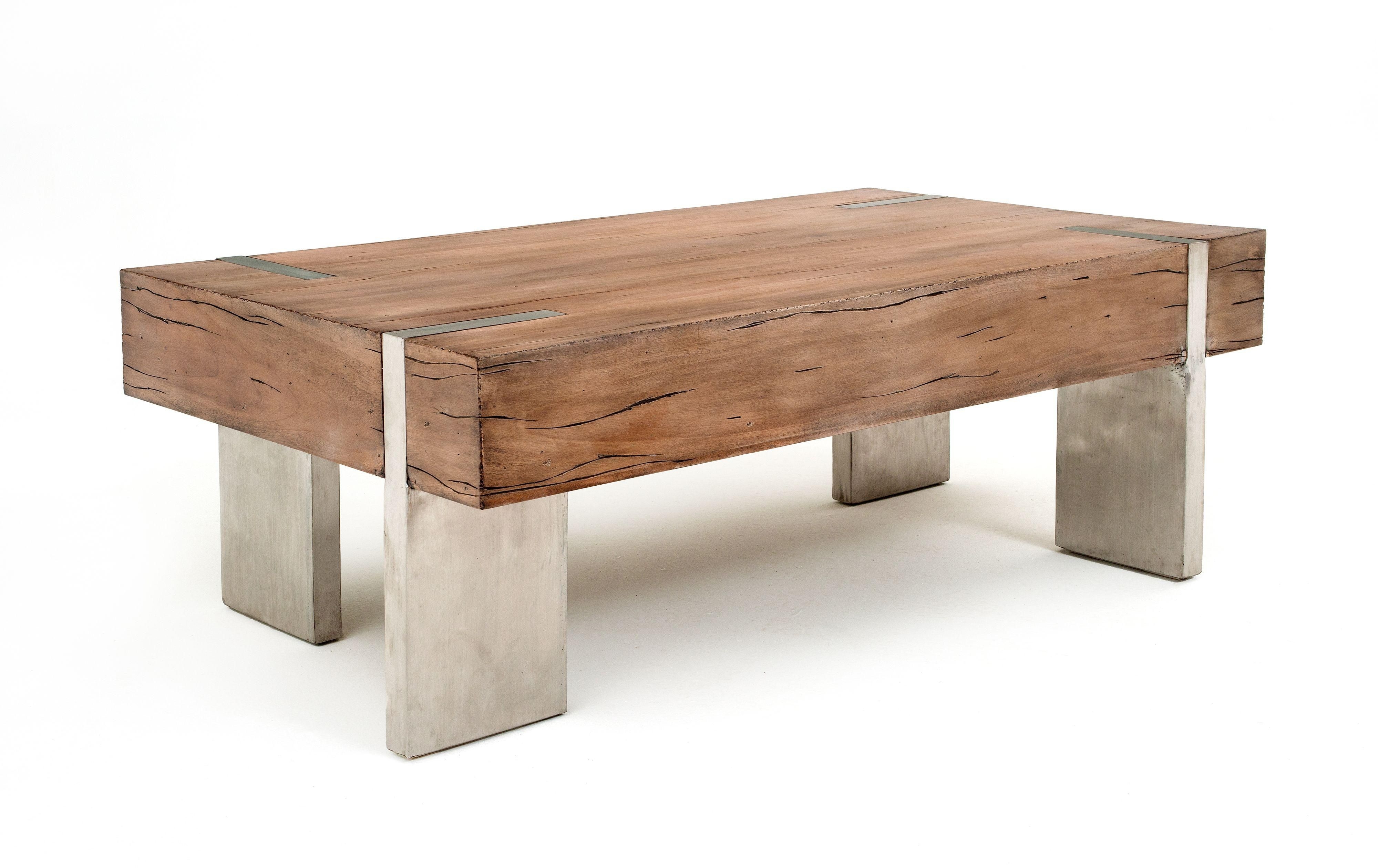 Coffee Table Mahogany Wrap Around Metal Leg Block Table