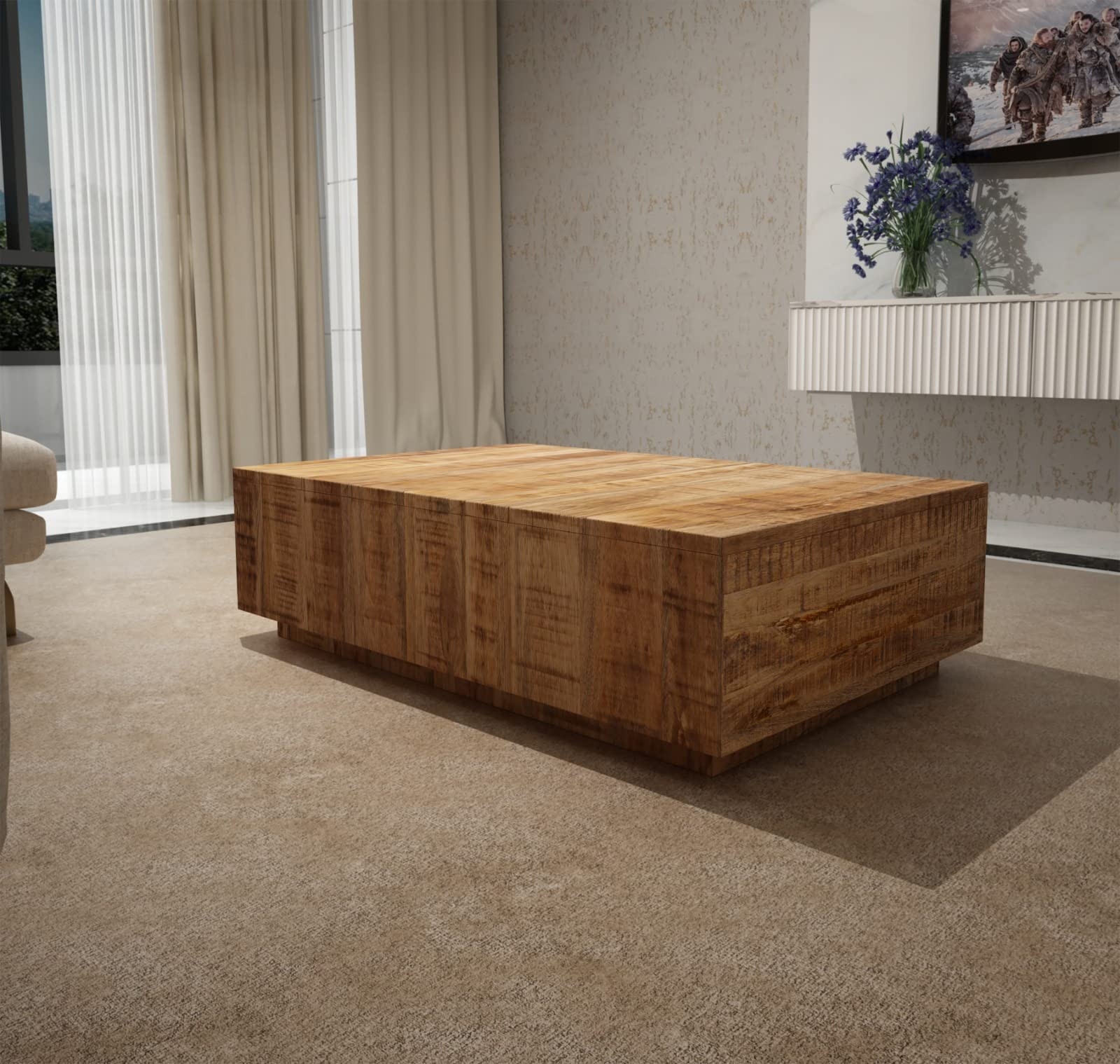 Coffee Table Mango Wood Block Plinth Base Coffee Table