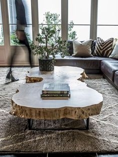 Coffee Table Modern Living Room Thick Wood Slab Organic Shape