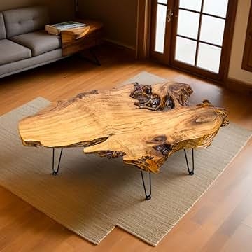 Coffee Table: Natural Knots and Burls Hairpin Leg Slab Table