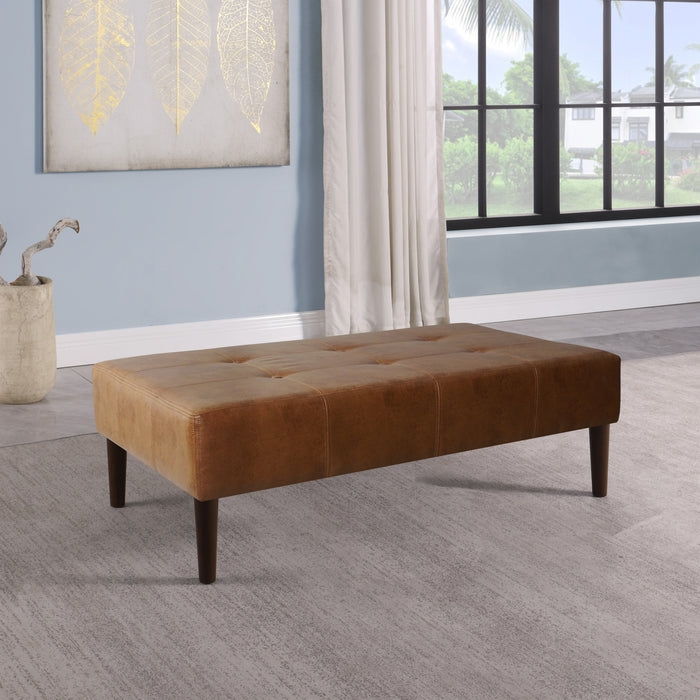 Coffee Table Ottoman: Light Brown Faux Leather Tufted Bench