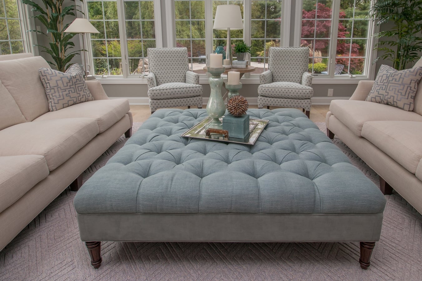 Coffee Table Ottoman: Slate Blue Oversized Square Table