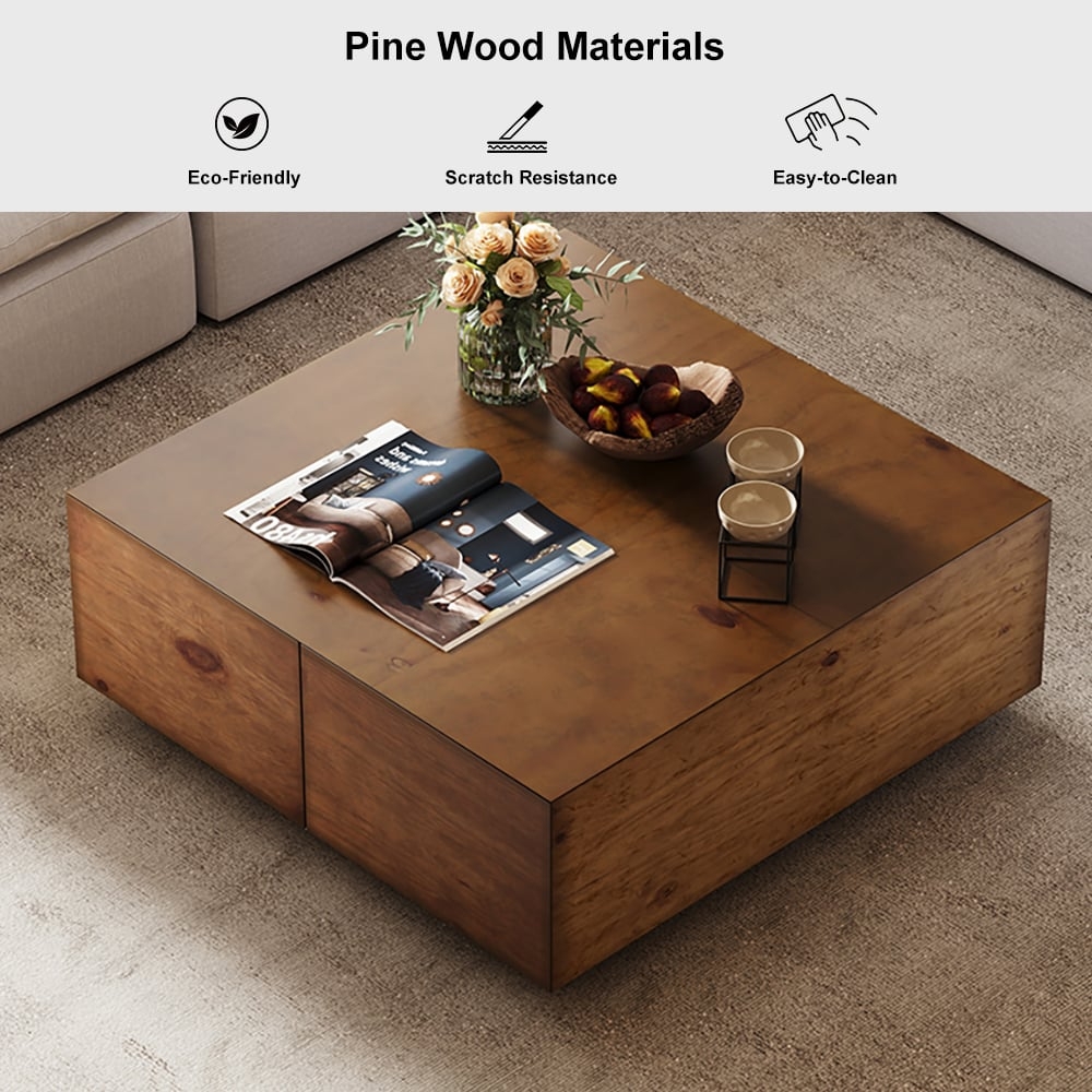 Coffee Table Pedestal Base Japandi Storage Coffee Table