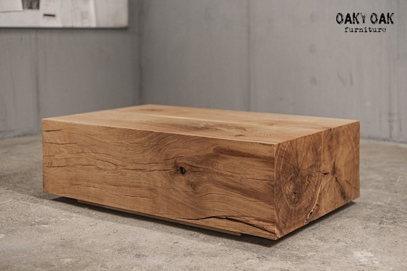 Coffee Table Raw Oak Texture Industrial Block Coffee Table