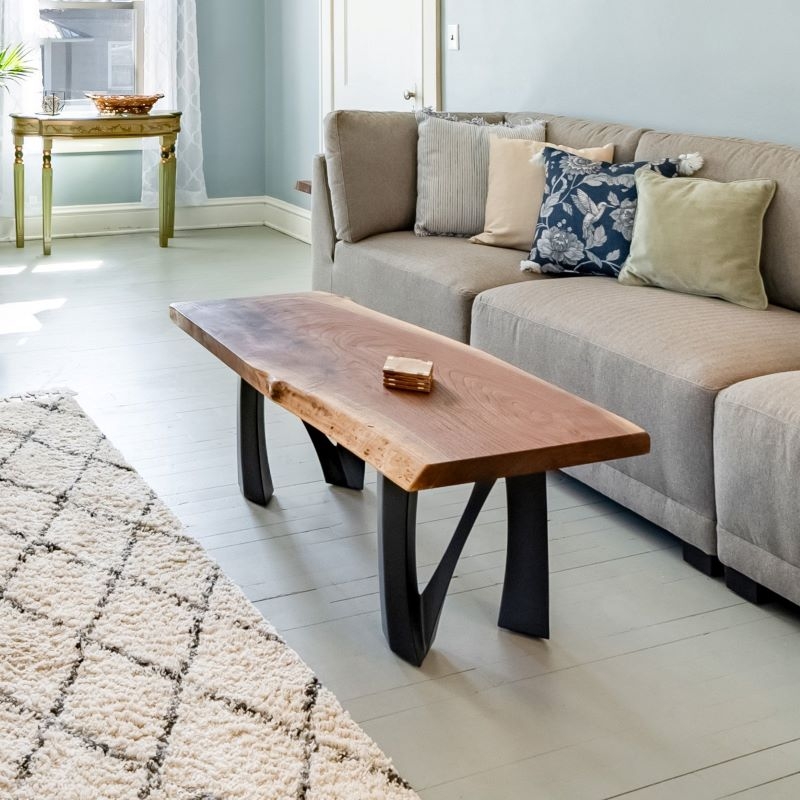 Coffee Table Sculptural Metal Legs Live Edge Design