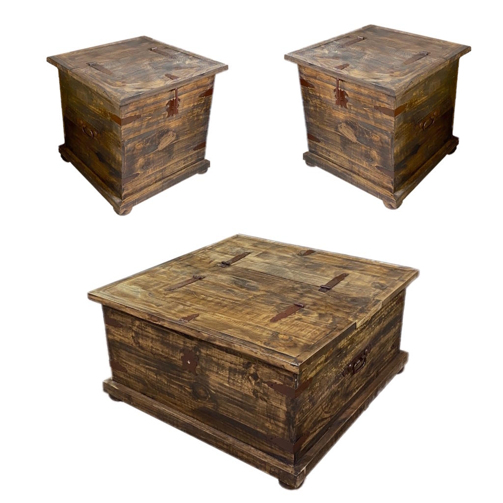 Coffee Table Set Three-Piece Rustic Storage Trunks