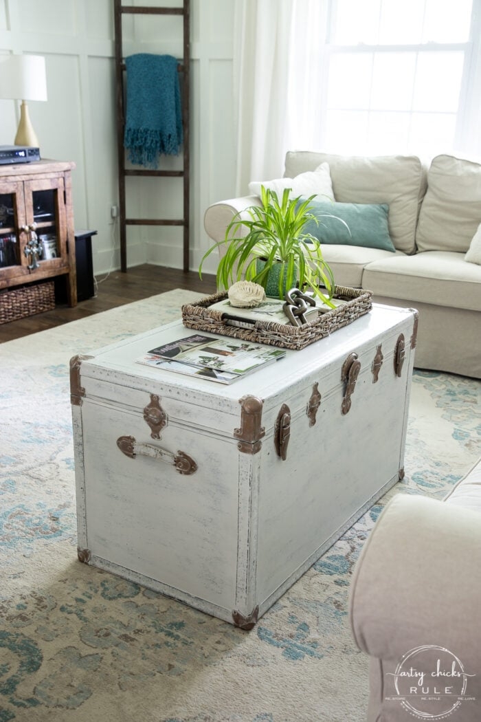 Coffee Table Steamer Trunk Distressed White Table