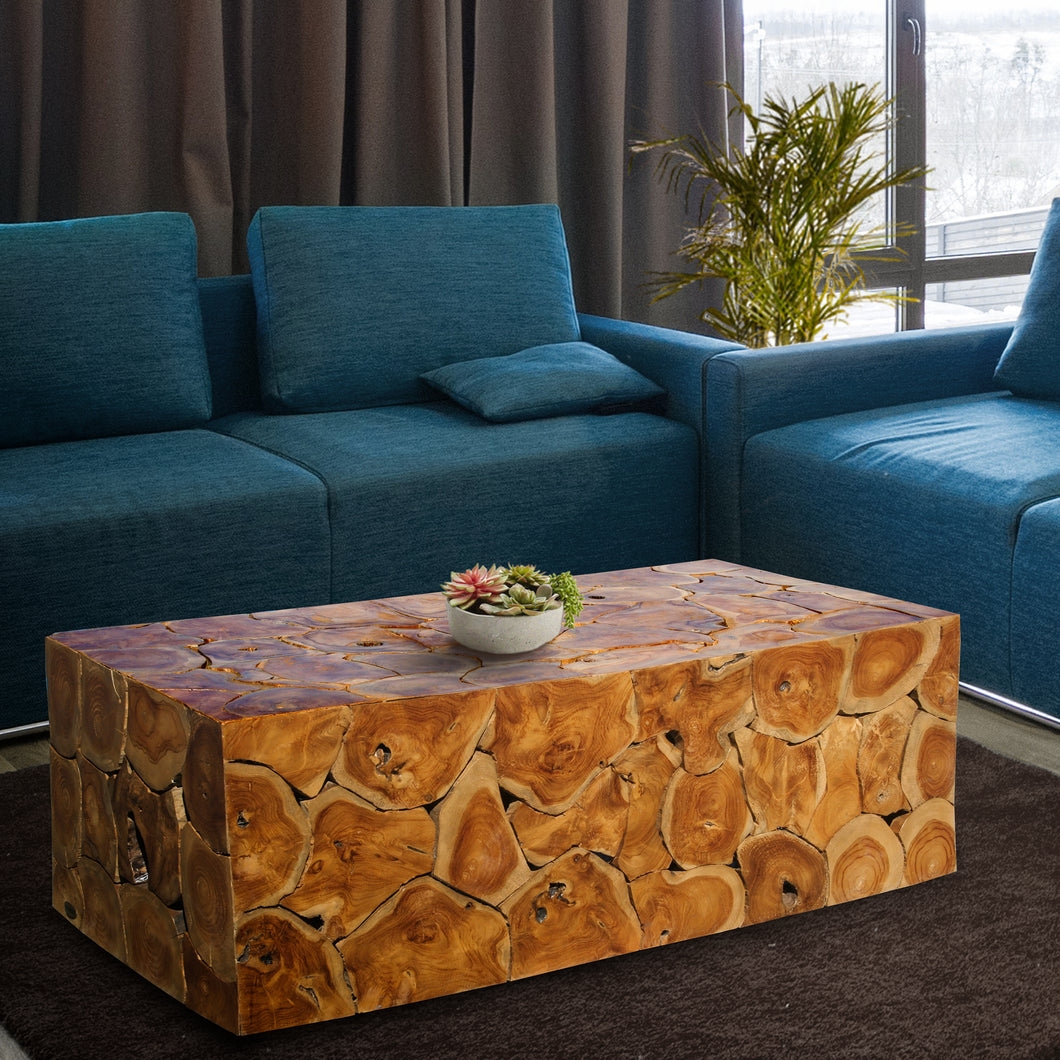 Coffee Table Teak Akar Natural Wood Mosaic Centerpiece