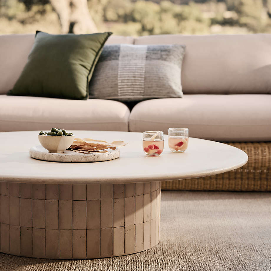 Coffee Table: Tiled Base Patio Table in Sand Matte Stone