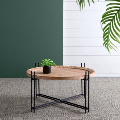 Coffee Table Tray Top Industrial X-Base Round Table