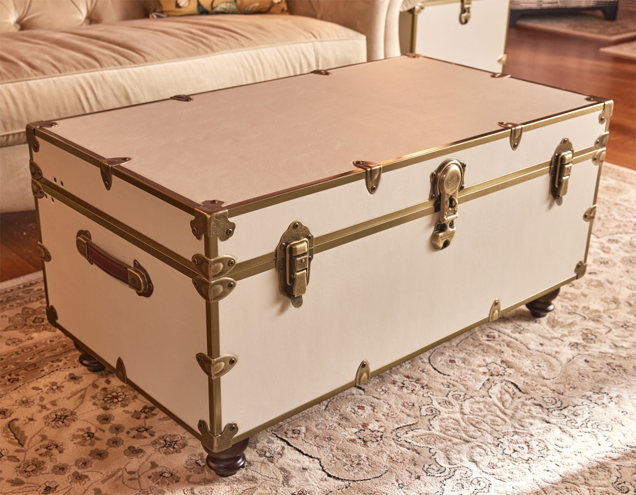 Coffee Table Trunk Faux Leather Wrap Campaign Style