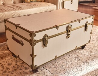 Coffee Table Trunk Faux Leather Wrap Campaign Style
