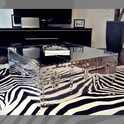 Coffee Table Trunk Mirror Finish Square Chrome Table