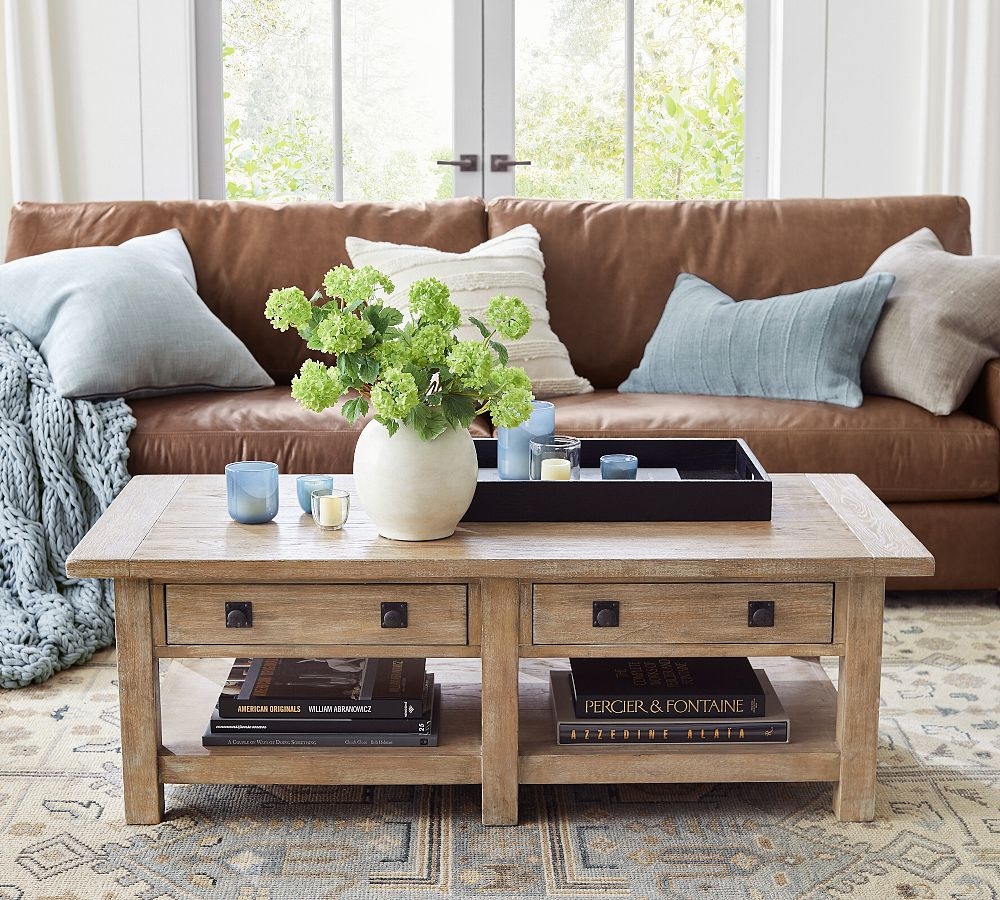 Coffee Table Two Drawers Industrial Farmhouse Furniture
