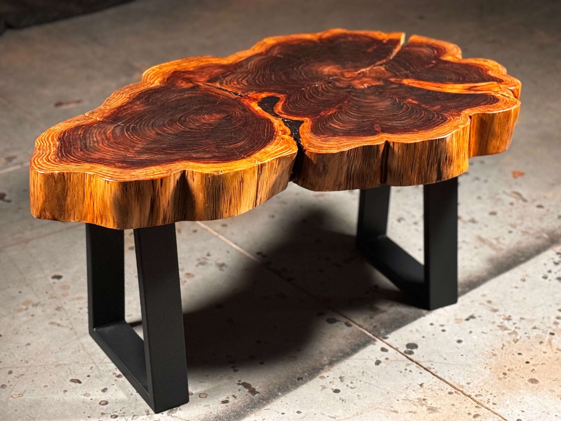 Coffee Table: U-Shaped Legs Wood Cookie Top Growth Ring Table
