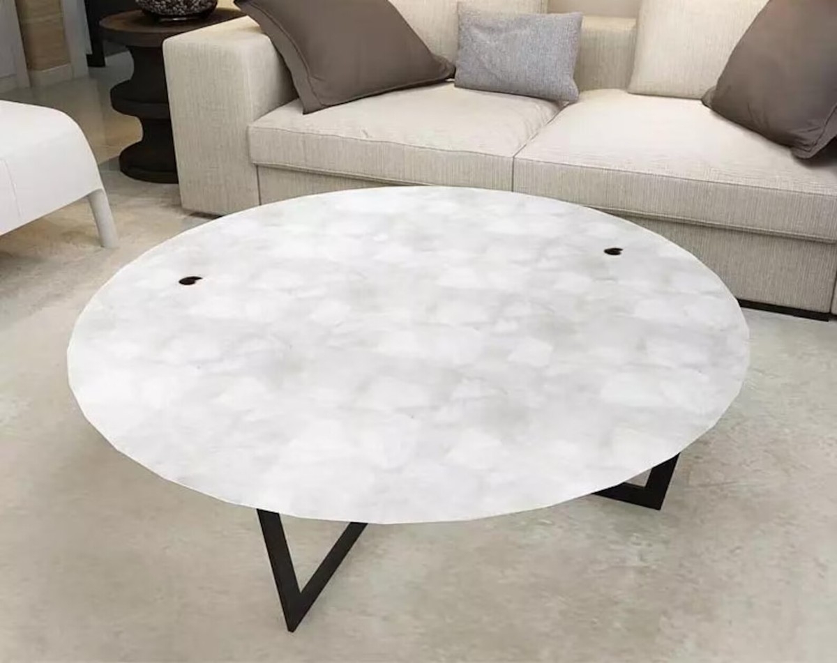 Coffee Table using Faceted Quartz and V-Shaped Base