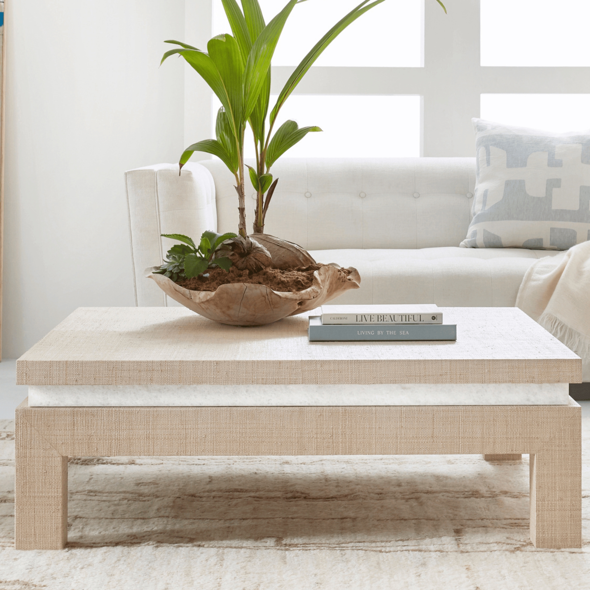 Coffee Table using Grasscloth Texture and Inset Band
