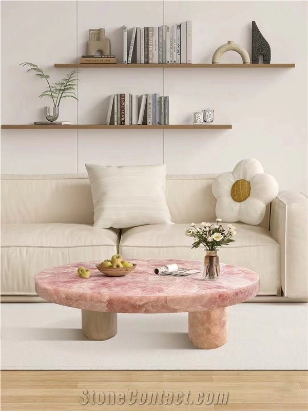Coffee Table using Pink Crystal Slab and Heavy Profile