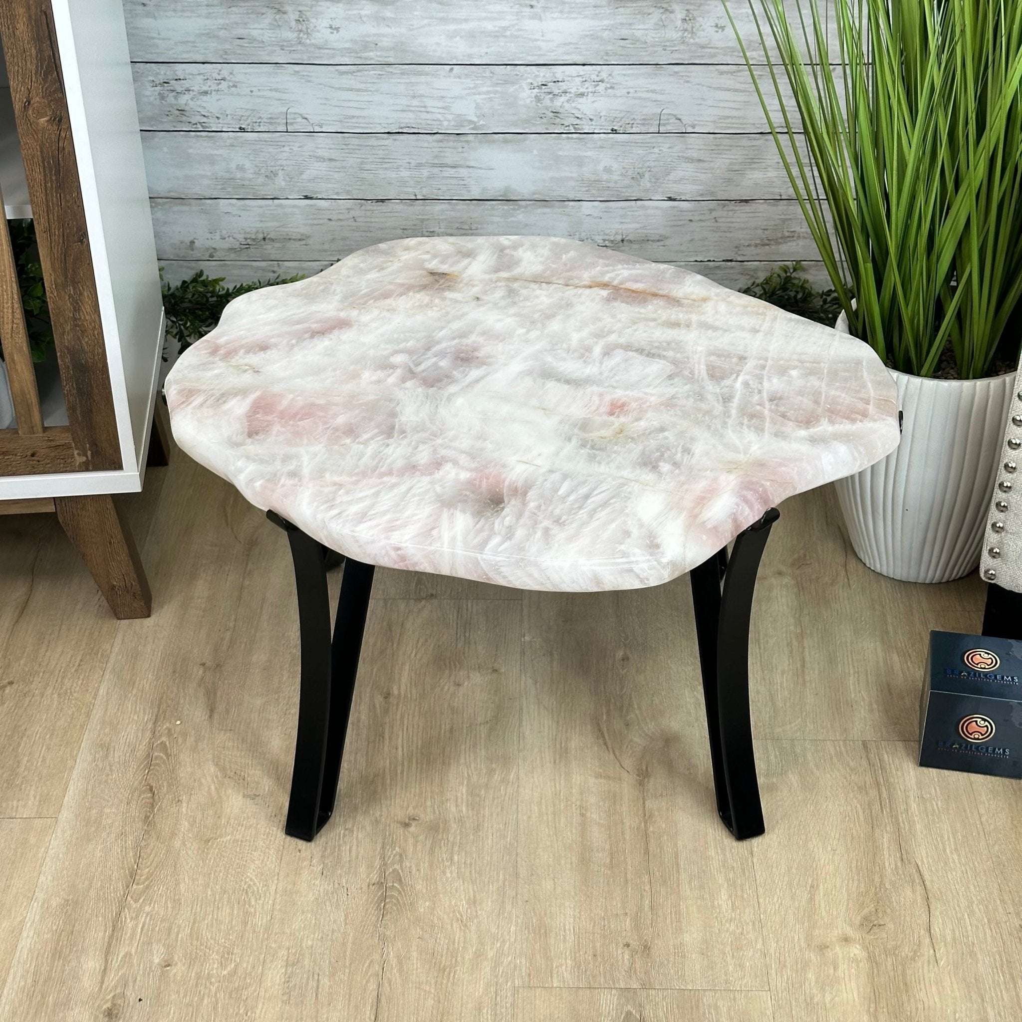 Coffee Table with Black Arched Legs in Rose Quartz