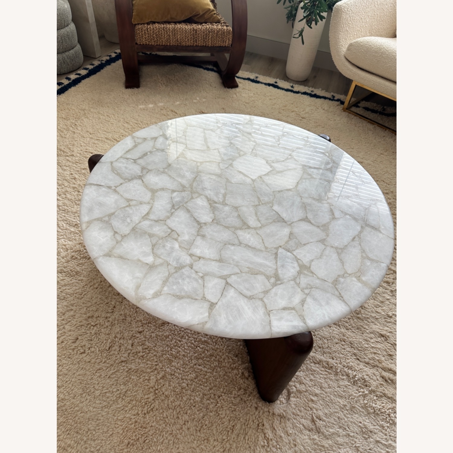 Coffee Table with Fragmented Stone Top and Tripod