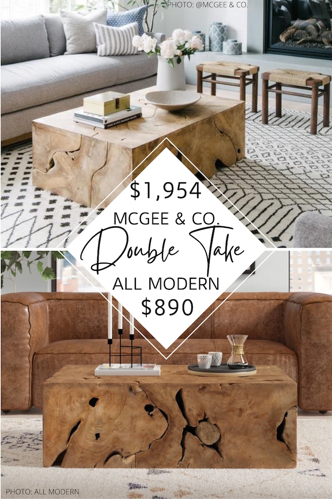 Coffee Table with Organic Cutouts Block Wood Table