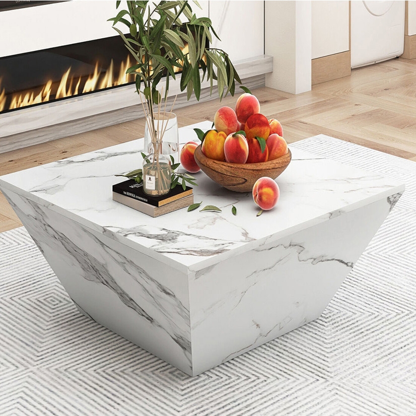 Coffee Table with Tapered Base and Marble Pattern