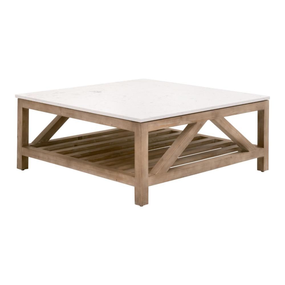 Coffee Table with X-Frame Sides and 42 Inch Top