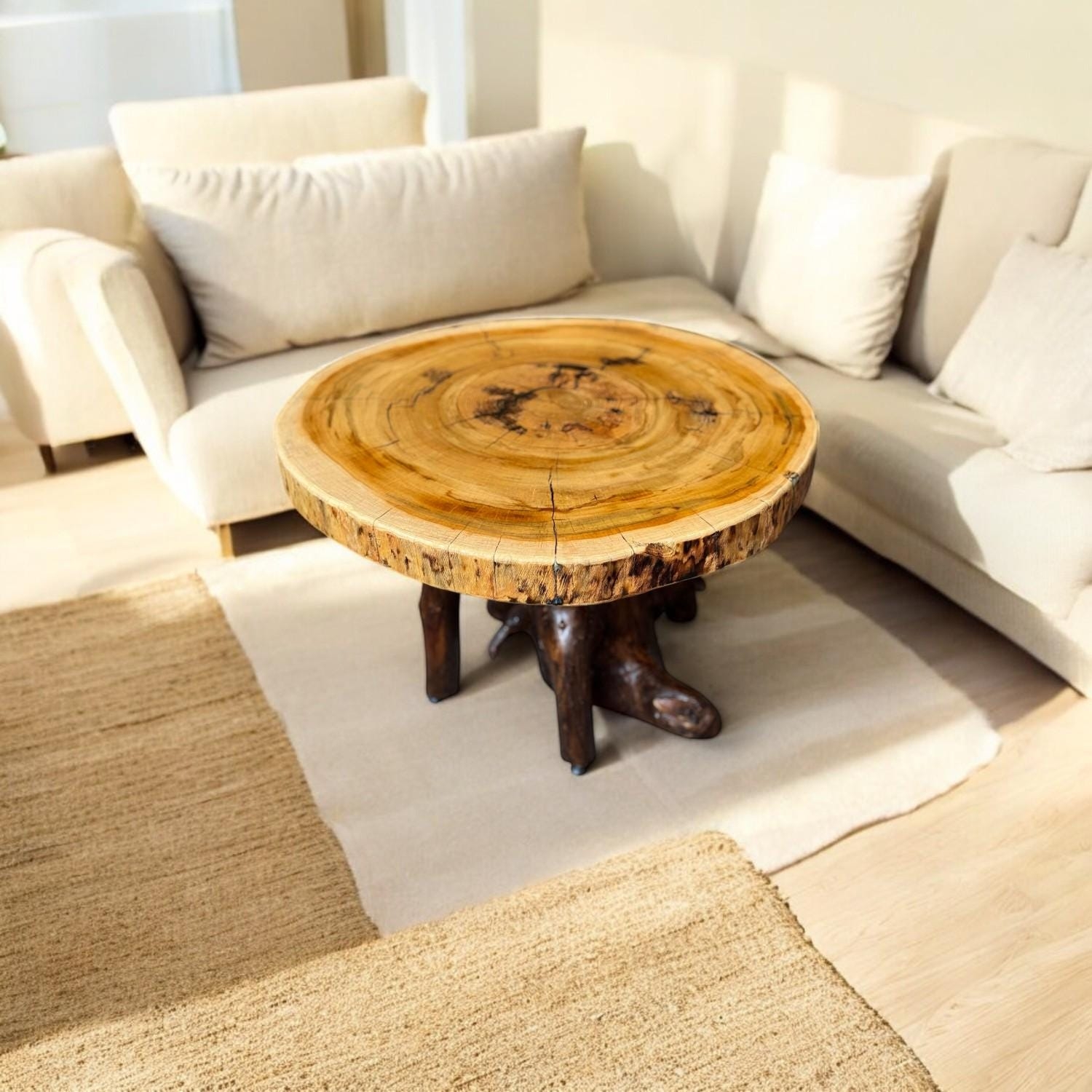 Coffee Table: Wood Slice Top Biophilic Interior Design Furniture