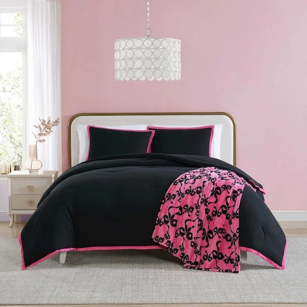 Comforter Set Blush Pink Border Graphic Bow Pattern Design