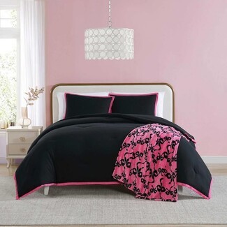 Comforter Set Blush Pink Border Graphic Bow Pattern Design