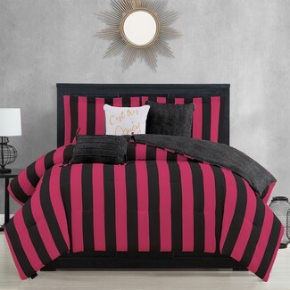 Comforter Set featuring Hot Pink Cabana Stripes Design