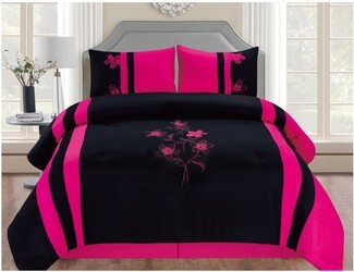 Comforter Set Floral Embroidery Color Blocked Quilt Decor