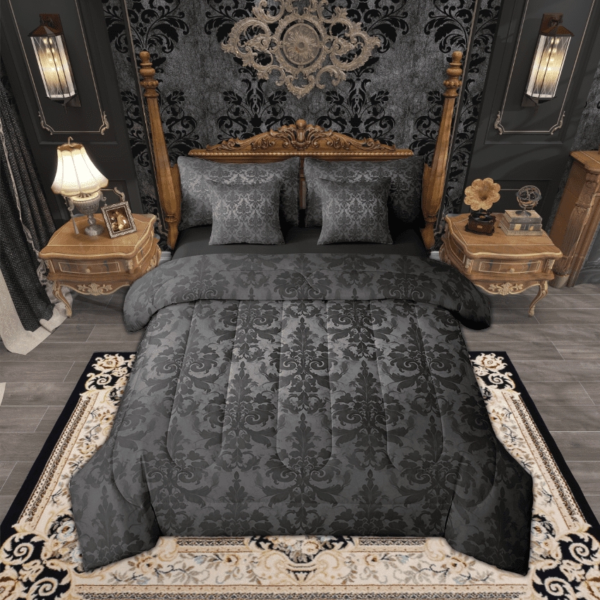 Comforter Set Four Poster Frame Carved Wood Details