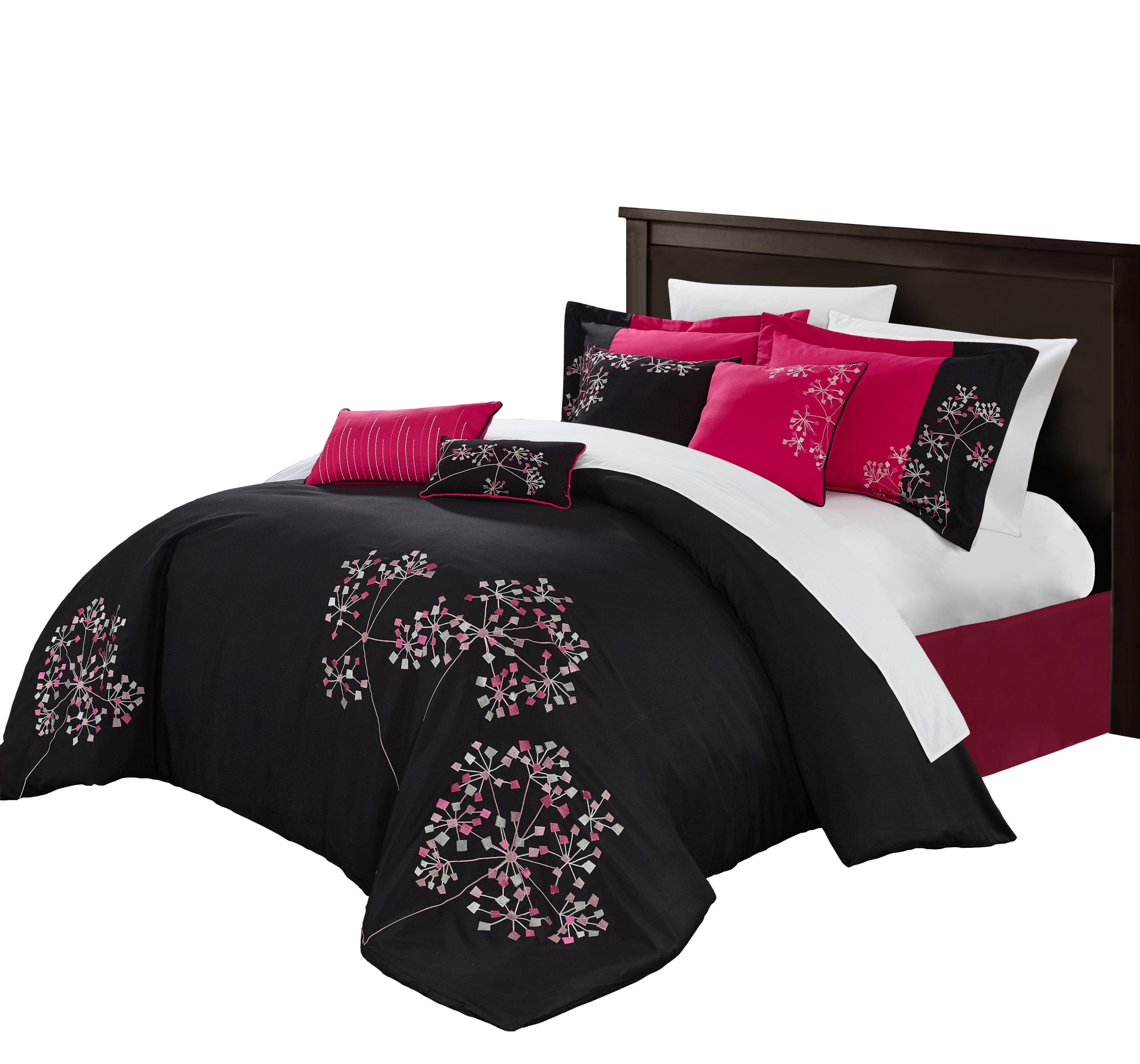 Comforter Set King Geometric Floral Pattern Fuchsia Design